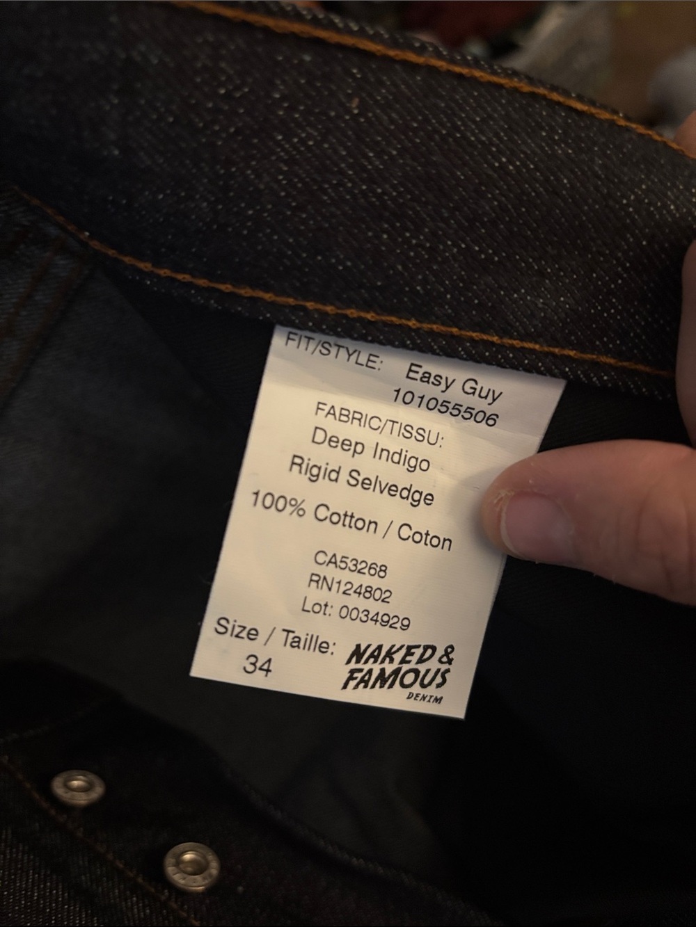 NWT Naked & Famous raw denim, dark wash - Picture 8 of 10